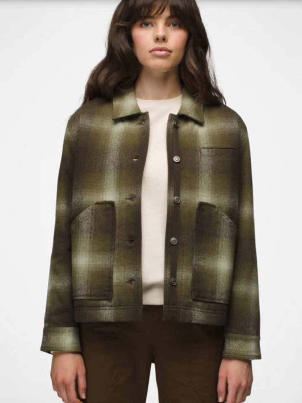 prAna Women's Green Plaid Bridges Button Front Flannel Shirt Jacket Size M